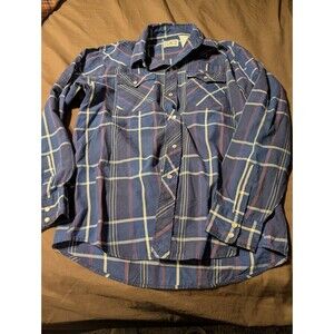Western Frontier Plaid,  Navy/Maroon/Beige Youth 14/16 Pearl Snap Shirt.